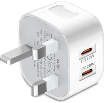USB C Plug Charger for iPhone 16 15,40W Dual Type-C Fast Charger Wall Plug Power Head Adapter Compatible with iPhone 16 Pro/Plus, iPhone 15 Pro/Plus, iPad Pro/Air/Mini(NEW), Replacement Charging Plug