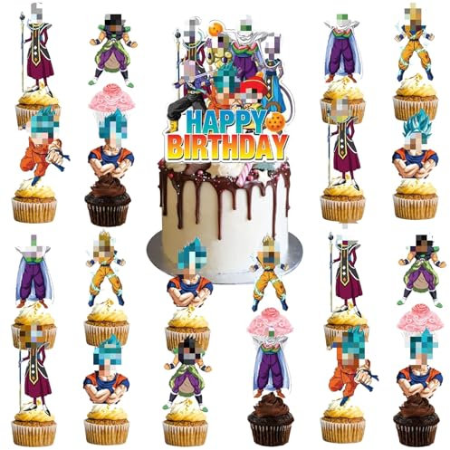 25Pcs Cartoon Cake Topper Deko, Cartoon Cupcake Geburtstag Dekoration Set, Cartoon Kuchen Deko, Anime Happy Birthday Tortendeko, Jungen Mädchen Kinder Geburtstagskuchen Dekoration(A)