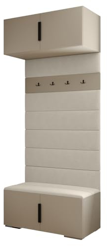MEBLE KRYSPOL Inova 1 Flurmöbel-Set - Schrank mit Regalen, Kleiderbügeln, Aufbewahrungsbox - Kleiderablage - Eingangsmöbel - 236,7x100x47cm - Kaschmir, Handgriff Schwarz, Paneele Manila 02