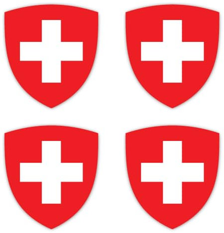 Aufkleber: 100 mm, 4 Stück - Wappen - Schweiz - CH - für Auto, Laptop und mehr