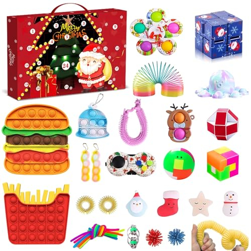 Adventskalender 2024 Kinder, 24 Days Fidget Christmas Advent Calendar, Surprises Christmas Calendar Countdown, Stress Relief Fidget Toy Set, Gift for Children, Girls, Boys (S)