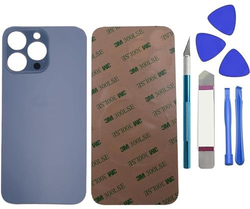 Dakexiong 13 PRO Max - Verre arrière de rechange pour iPhone 13 PRO Max avec kit d'outils de réparation et adhésif préinstallé, bleu Sierra
