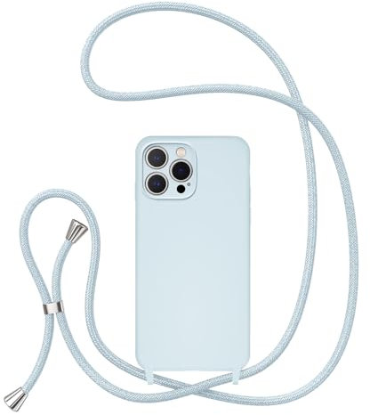 UEEBAI Lanyard Case for iPhone 16 Pro 6.3, Crossbody Liquid Phone Cover Necklace Cord Strap Soft Shockproof Protective Case - Baby Blue