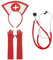 Ensemble Accessoires d'infirmière Set Déguisement Infirmière Avec Bandeau de Chapeau d'Infirmière Stéthoscope Gants Longs en Rouge pour Halloween Déguisement Fête à Thème Carnaval