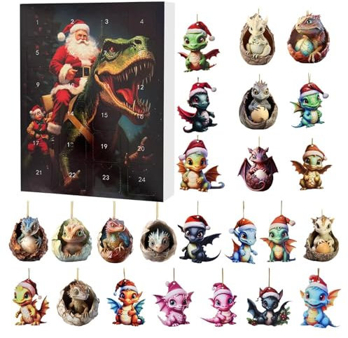 Adventskalender 2024 Weihnachten Dinosaurier - Weihnachten Adventskalender 2024 Miniatur Dinosaurier Ornament - 24 Tage Weihnachtskalender Countdown