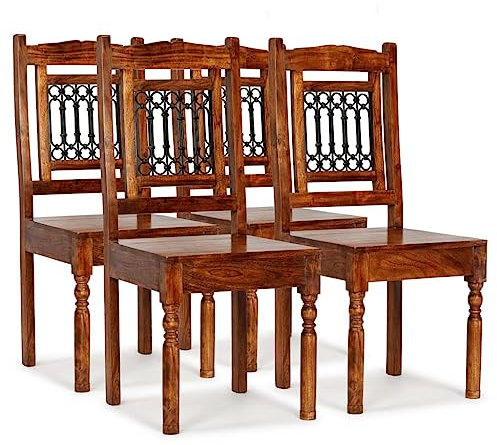 KLYEON Esszimmerstühle 4 STK. Massivholz mit Palisander-Finish,Klassische Esszimmerstühle aus Akazienholz mit elegantem Gusseisendesign, Set aus 4 Stühle, Esszimmerstühle