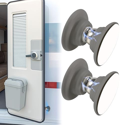 RV Magnetischer Türhalter - 2 Stück RV Magnetischer Türhalter Gepäcktürhalter zum Offenhalten der Tür, Bohrungsfreier Türhalter für RV-Wohnmobil-Anhänger-Frachtboot-Fach RV-Essentials-Zubehör (Grau)