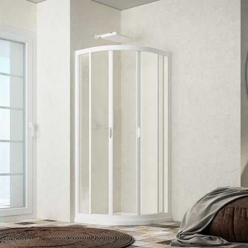 Box Doccia Semicircolare Ponte – Modello Skipper con Apertura Centrale Scorrevole, in PVC Riciclabile, Chiusura Magnetica, Fantasia Bolle – 100% Made in Italy (Bianco, 90-85 x 90-85 x 190 cm)