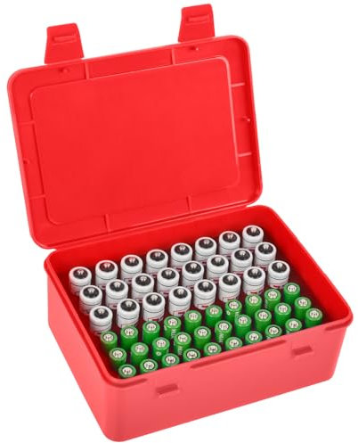 FULLCASE Batteriebox Batterie Aufbewahrungs Organizer für 54 AAA AA Batterien, Batterien aufbewahrung, Batteri Aufbewahrungsbox, nur Box - Rot