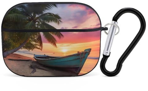 Beach Boat Sunset Earphone Case PC Bluetooth Earbud Case Compatible with Airpods Pro Black-style