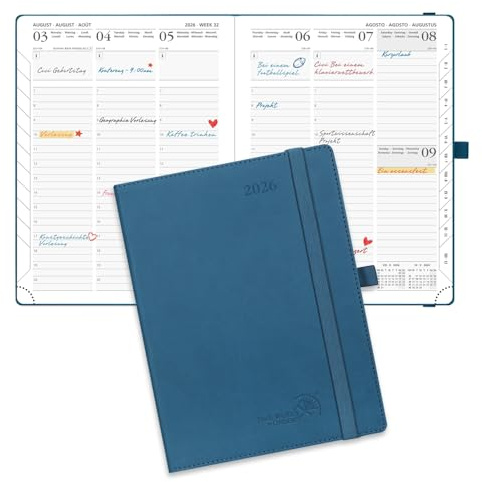 POPRUN Kalender 2026 Wochenplaner 22 x 16,5 cm, 12-Monate-Terminplaner (Jan.2026-Dez.2026), Buchkalender 1 Woche 2 Seite Softcover mit PU-Leder - Marineblau