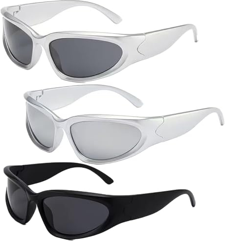SIXHAOBU 3er-Pack Y2k Retro Brille, Sonnenbrille Herren Damen,Leichtgewicht Wrap Around Sunglasses, Polarisierte Sportbrille, Trendy Retro Fahrrad Brille, Rechteckige Rave