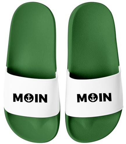 MoonWorks® Badeschlappen Moin Aufdruck Anker Logo Badelatschen Unisex Herren Damen Badeschuhe Männer Frauen Urlaubsgadget