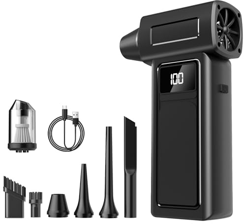 200000RPM & 10000mAh 4-Speed Adjustable Compressed Air Duster, 2-in-1 Electric Air Duster with HD Display & Flashlight, Rechargeable Air Blower for Car Cleaning, Home, Keyboard, PC