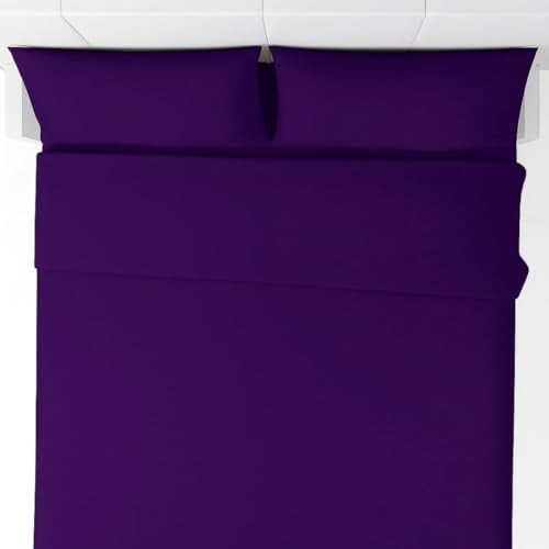 Corredocasa Completo Letto Set Lenzuola in Puro Cotone 100% Tinta Unita Made in Italy Lenzuola sopra, Lenzuolo sotto e 2 Federe - Biancheria da Letto, (Viola, Matrimoniale)