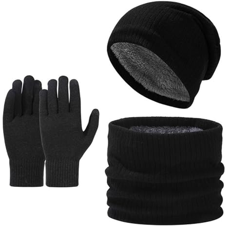 VACUBXBY Wintermütze, Schal & Handschuh-Sets für Herren Damen, Strick Gefüttert Beanie für Kaltes Wetter 3-in-1 Geschenk Set für den Winter