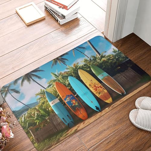 Fußmatte 60 x 40 cm, rutschfeste Schmutzfangmatte, maschinenwaschbar, Fußmatte, Surf's up, Surfbrett, Haustürmatte, für Innen- und Außenbereich, Eingangsmatte für Garage, Terrasse, Veranda, Bauernhaus