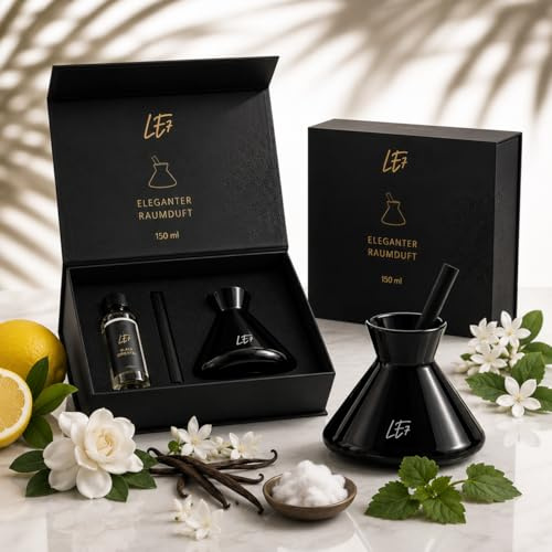 LE7 Reed Diffuser | Luxus Raumduft mit Stäbchen | 150ml Hochwertiges Duftöl & Edle Geschenkverpackung | Eleganter Raumduftspender für Wohnräume, Büro & Badezimmer (Black Oriental)