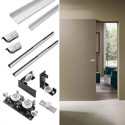 Concealed Sliding Barn Door Hardware with Soft Close Mechanism, Trackless Sliding Ghost Door Track Rollers Kit, Hidden Replacement Slider Track Kit(4.5ft/136cm)