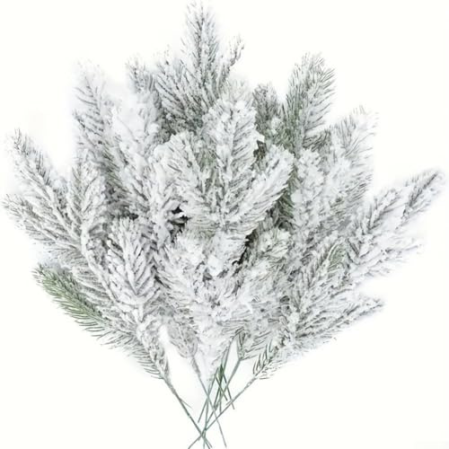 Rami di pino artificiale innevato, per riempire l'albero di Natale, rami di pino floccato, steli di fogliame di Natale (15 pezzi)