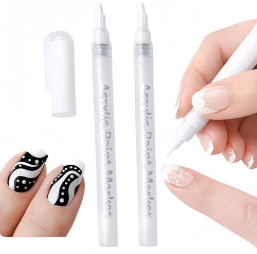 2PCS Fast Drying Fine Tip Nail Art Pens,Quick Dry Fine Tips Nail Art Pens for DIY Nail Decoration,Manicure Pens,Quick Dry Formula Nail Art Stamping Tool,Fast Drying for DIY Nail Design,Easy Use(White)