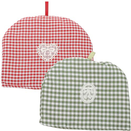 DINHEAROM 2 Stück Pack Teewärmer für Teekanne aus Baumwollstoff Isolierte und Waschbare Teekannenabdeckung für Haushalt und Winter Dekorative Wärmehaube mit Design