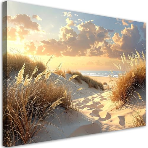 Feeby Wandbild - Wohnzimmer Modern Deko - Strand und Dünen - 90x60 1tlg - Bilder Leinwand - Bild auf Leinwand Schlafzimmer - Leinwandbilder für die Wand - Canvas Painting - Fotokunst