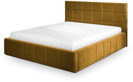 Masseno Polsterbett Verto K 200x200 cm, Doppelbett, Bettkasten, Stauraum, Lattenrost Und Kopfteil - Gelb, Kronos 01