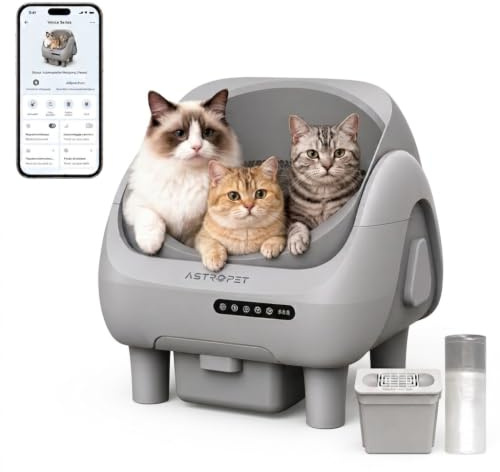 AstroPet Venus Offenes Katzenklo Selbstreinigend mit App-Steuerung | 5-fachem Sicherheitsschutz,UVC & Ionen-Geruchskontrolle,XXL 12L Abfallbox Selbstreinigende Katzentoilette für Große Katzen