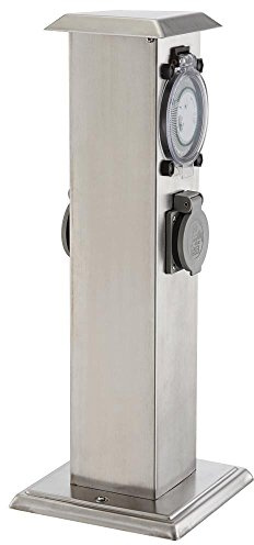 Verteiler 2 Steckdosen Edelstahl Timer Garten Stromversorgung grau Globo 37002-2Z