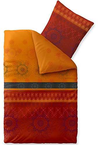 CelinaTex Fashion Bettwäsche 155x200 cm 2teilig Baumwolle, Bettgarnitur für Sommer und Winter, Ganzjährig, Bettbezug, Bettenset, Schöner Wohnen Legra Blumen Rot Orange Grau