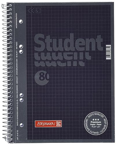 BRUNNEN Collegeblock Premium Student | A5, Lineatur 5, 80 Blatt, anthrazit