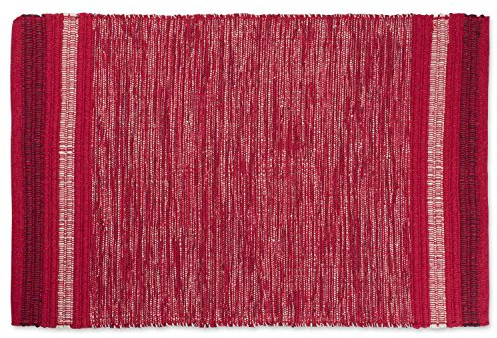 DII Gewebte Flickenteppich-Kollektion Farbenfrohes recyceltes Garn, Moderne Randstreifen, Material, Rot/Ausflug, einfarbig (Getaway Solids), 3' x 2' (Rectangular), 6