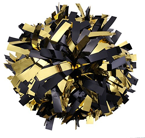 Metallic Cheerleader Cheerleading Pom Poms 15,2 cm 1 Paar (Gold-Schwarz)