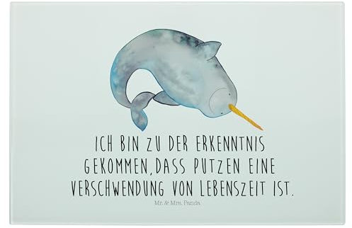 Mr. & Mrs. Panda Medium Glas Schneidbrett Narwal - Geschenk, Meerestiere, Meer, Urlaub, Kinderzimmer, Hausfrau, Schneidebrett, Junggesellin,