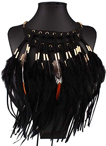 Amorar Halskette Indianer, Frauen Choker Schmuck Retro Anhänger Halskette Federhalskette Halsschmuck Legierung Boho Lang Sweater Kette Kopfschmuck Geschenk Karneval Kostüm Party Zubehör