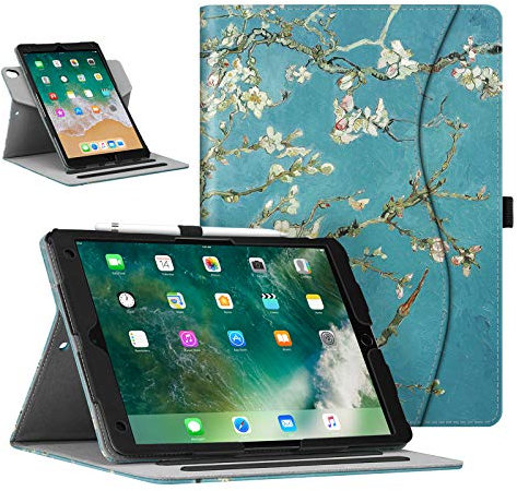 FINTIE Case Compatible with iPad Air 3rd Generation (2019)/iPad Pro 10.5 inch (2017)-[360 Degree Rotating] Smart Protective Stand Cover with Pocket & Pencil Holder, Auto Sleep/Wake, Blossom