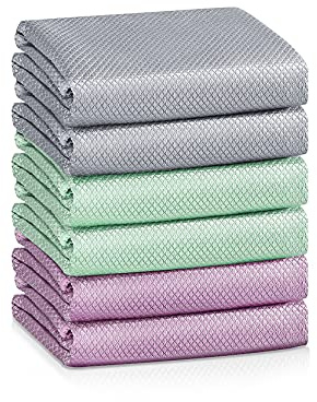 Fish Scale Streak Free Miracle Cleaning Cloth Easy Clean Nanoscale,Microfiber Window Mirror Glass Car Stainless Steel Cleaning Cloth,Lint Free Dish cloth Wine Glass Polishing Towel,Reusable,Pack 6,Mix
