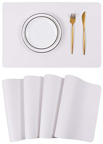 Jovono Abwischbare Tischsets Leder Tischmatten Wasserdicht Hitzebeständig Leicht zu Reinigen für Esstisch Set Küchentisch (4, Weiß)