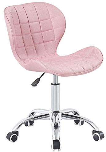 Charles Jacobs Swivel Office Chair with Chrome Base Wheels and Adjustable Height in Pink Fabric