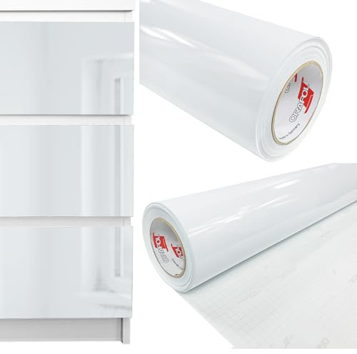 Möbelfolie selbstklebend 100x600 cm | Einfarbig Klebefolie für Möbel | Klebefolie Möbel - einfache Anwendung, ideal für die Renovierung von Küche oder Bad | Möbelfolie | Weiß Hochglanz