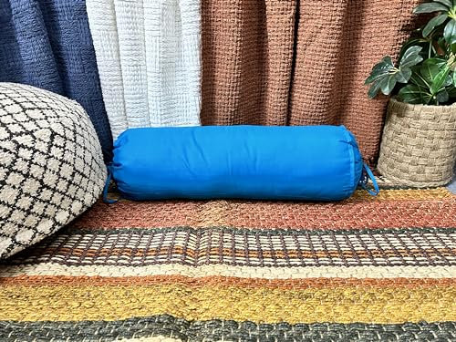 Blauer Nackenrollenbezug, 40,6 x 15,2 cm, 100 % Baumwolle, weich und atmungsaktiv, mit Kordelzug, waschbar, ideal für Yoga, Spa oder Heimdekoration (Türkisblau, 15 cm x 60 cm)