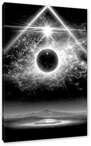Pixxprint Science Fiction Collage Planeten im Weltraum, Monochrome, Größe: 80x60cm, Leinwandbild, fertig gespannt, Wandbild, Dekoration, Kunstdruck, kein Poster