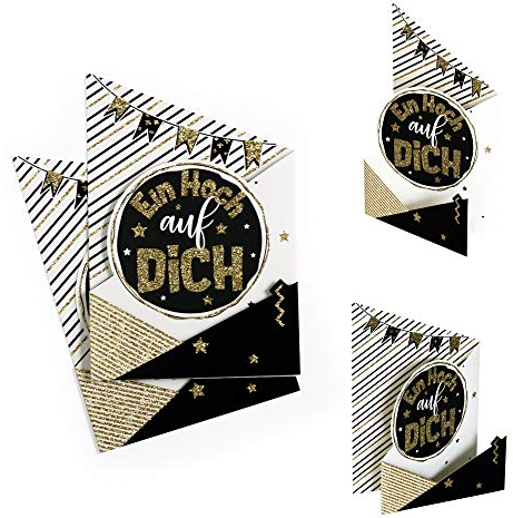 Diese-Klappkarten Geburtstagskarte (2 Stk) mit Girlande | Karte Geburtstag und andere Anlässe 3D Effekt | Glückwunschkarte, Grußkarte, Gutschein, mit Glitzer Gold, X030
