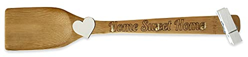 Appendi guanti, presine e strofinacci da parete con base in legno e ganci in metallo dorato - Arredo vintage per cucine -3 ganci -Con molletta porta note -Tieni in ordine gli accessori (Spatola)