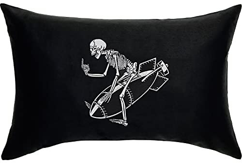 Lustiges Kissen F*CK YOU Totenkopf Kissenbezug | Mittelfinger Dekokissen gefüllt Wohnzimmer Sofakissen groß Polsterüberzug | Biker Geschenk Heavy Metal Autokissen | 40x60cm | schwarz