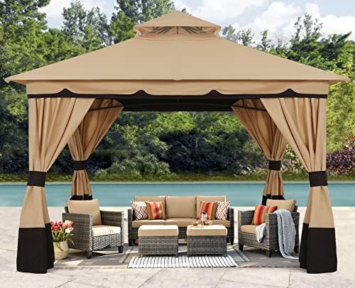 ABCCANOPY Gartenpavillon 3x3 mit Doppeldach, Pavillon Wasserdicht Stabil UV-Schutz 50+, 4 Seitenteile Gartenzelt für Ihren Garten, Ihre Terrasse, Party, Hochzeiten,Beige
