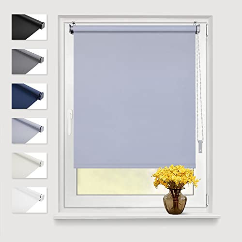 Eurohome Verdunkelungsrollo Thermo Rollo 85x210cm (Stoffbreite 81 cm) Hellgrau Klemmfix ohne Bohren mit gleichfarbige Beschichtung Seitenzugrollo Oeko-TEX Standard 100 Klemmrollo für Fenster & Tür