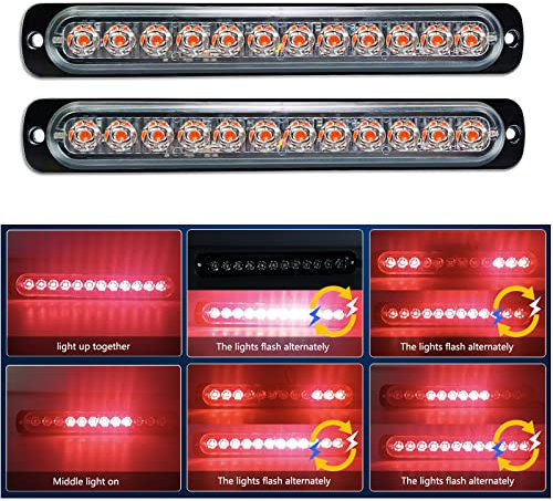 RIGIDON 2 Pz Rosso 12 LED Lampada di Emergenza Strobo Barra Luminosa, 12V 24V Impermeabile Luce Lampeggiante per Camion Auto Trattori Elevatori SUV 4x4 Veicolo Barca, Sicuro faretti fendinebbia