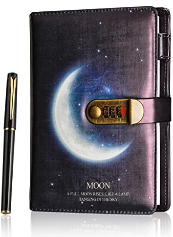 Lock Journal Combination Lock Writing Travel Diary Diary with Lock A5 PU Leather Journal Notebook with Combination Lock for Girls, Boys, Adult (Black)